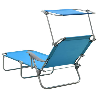 Sun lounger with blue steel canopy