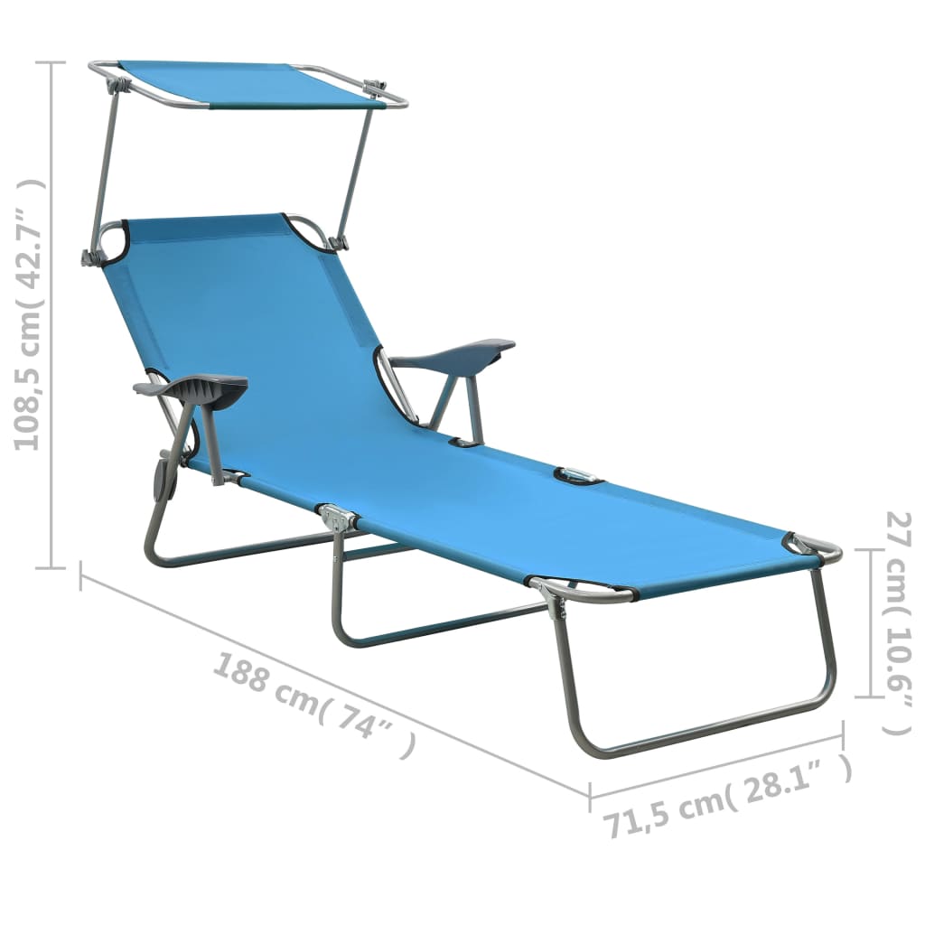 Sun lounger with blue steel canopy