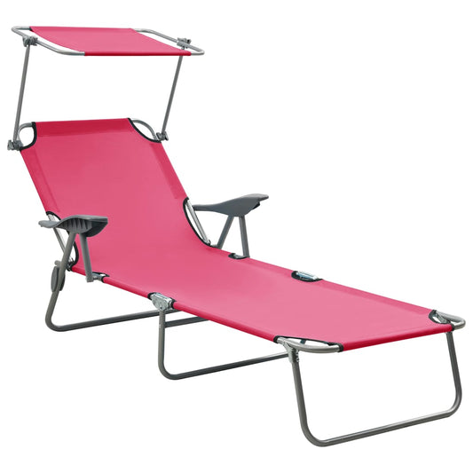 Pink steel sun lounger with canopy