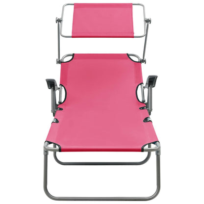 Pink steel sun lounger with canopy