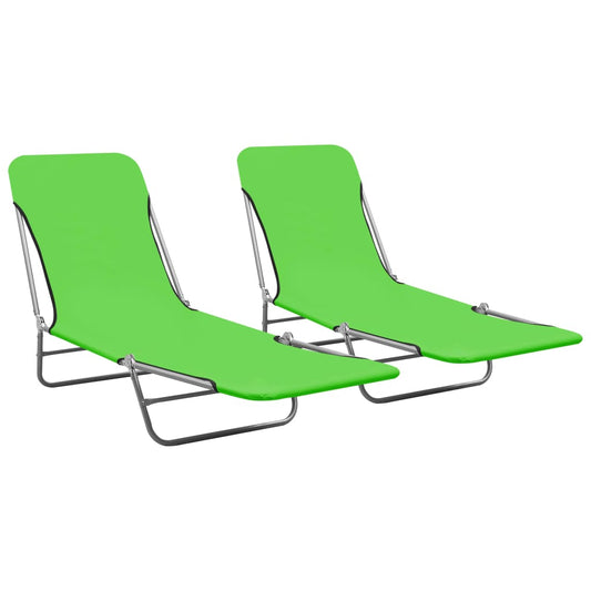 Espreguiçadeiras dobráveis 2 pcs aço e tecido verde