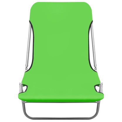 Folding sun loungers 2 pcs steel and green fabric