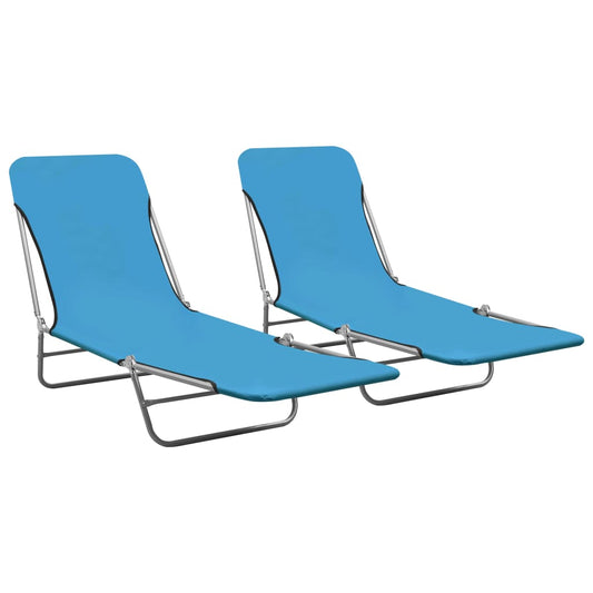 Folding sun loungers 2 pcs steel and blue fabric