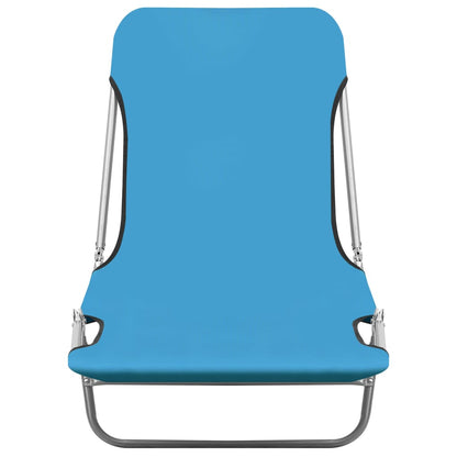 Folding sun loungers 2 pcs steel and blue fabric