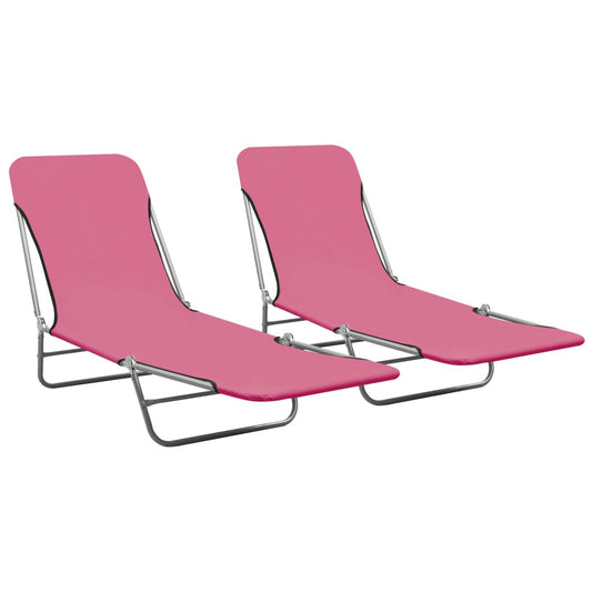 Espreguiçadeiras dobráveis 2 pcs aço e tecido rosa