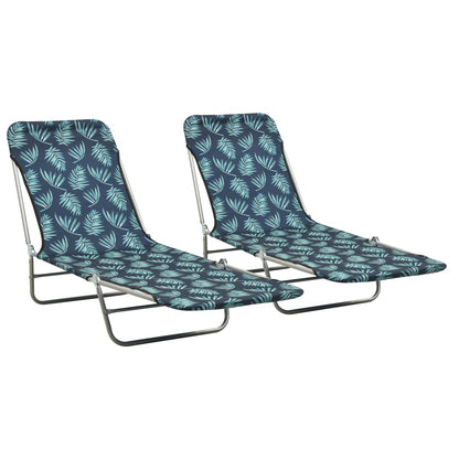 Folding sun loungers 2 pcs steel and fabric standard leaves