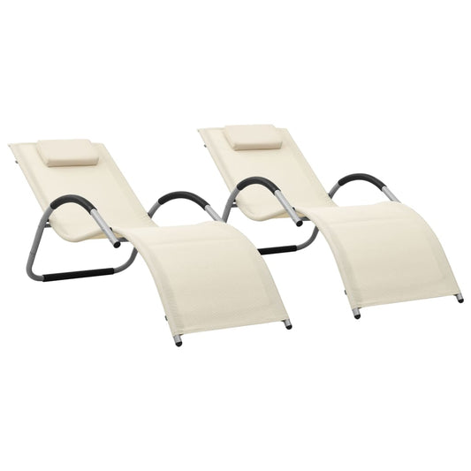 Sun loungers 2 pcs textilene cream and grey