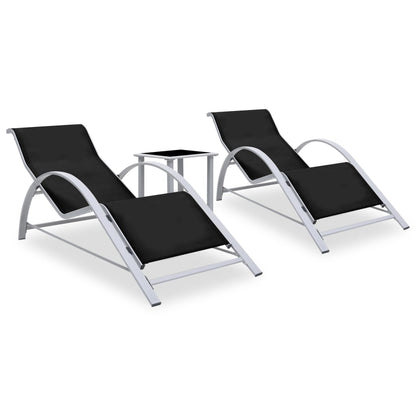 Espreguiçadeiras com mesa 2 pcs alumínio preto