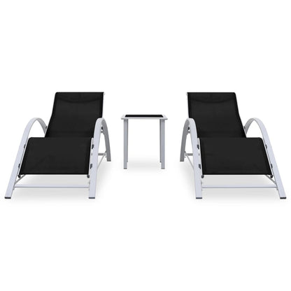 Espreguiçadeiras com mesa 2 pcs alumínio preto