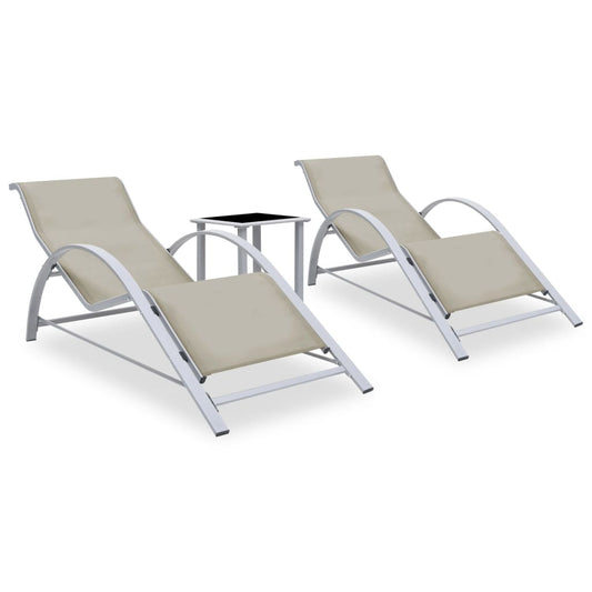 Sun loungers with table 2 pcs aluminum cream color