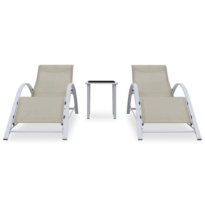 Sun loungers with table 2 pcs aluminum cream color