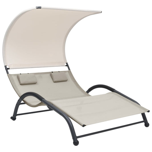 Double sun lounger with cream-colored textilene canopy