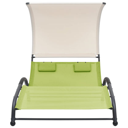 Double sun lounger with green textilene canopy
