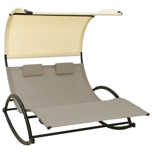 Double sun lounger with grey-abreast and cream textilene canopy