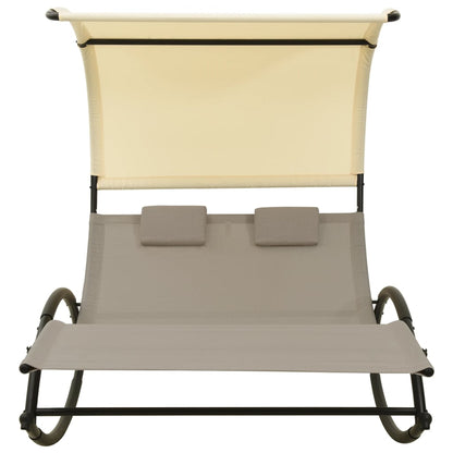 Double sun lounger with grey-abreast and cream textilene canopy