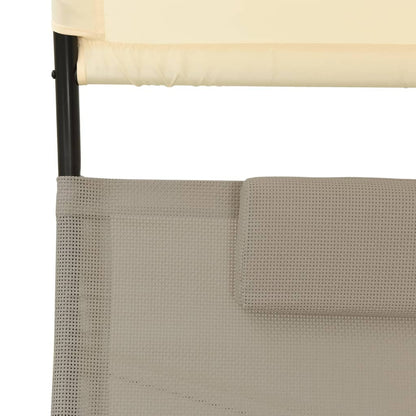 Double sun lounger with grey-abreast and cream textilene canopy