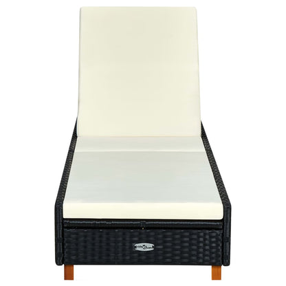 Black PE wicker sun lounger with cushion