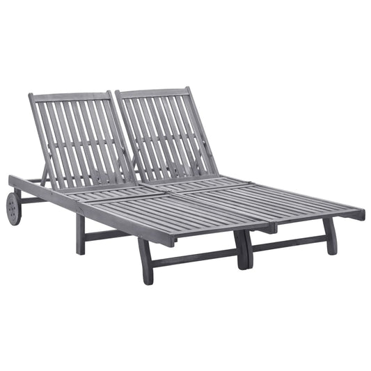 2-person sun lounger in solid acacia wood
