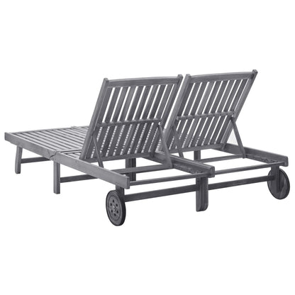 2-person sun lounger in solid acacia wood