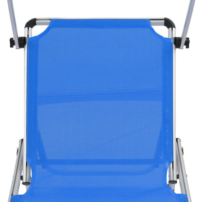 Folding sun loungers with roof 2pcs aluminum/textilene blue