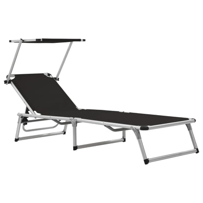 Folding sun loungers with roof 2 pcs alum./textilene black