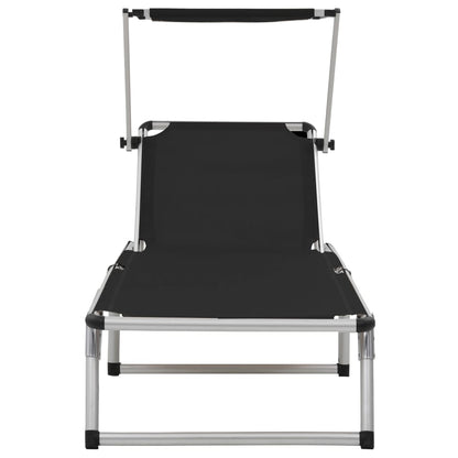 Folding sun loungers with roof 2 pcs alum./textilene black
