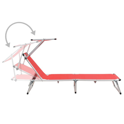 Folding sun loungers with roof 2pcs alum/textilene red