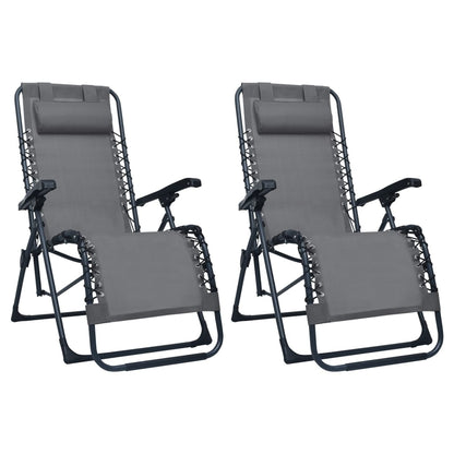 Cadeiras de pátio dobráveis 2 pcs textilene cinzento