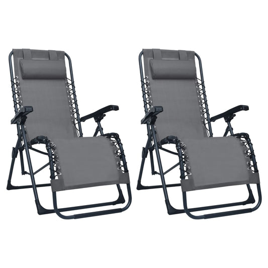 Cadeiras de pátio dobráveis 2 pcs textilene cinzento