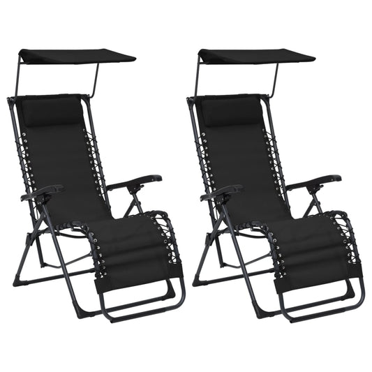 Cadeiras de pátio dobráveis 2 pcs textilene preto