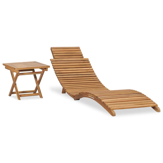 Folding sun lounger with table made of solid teak wood
