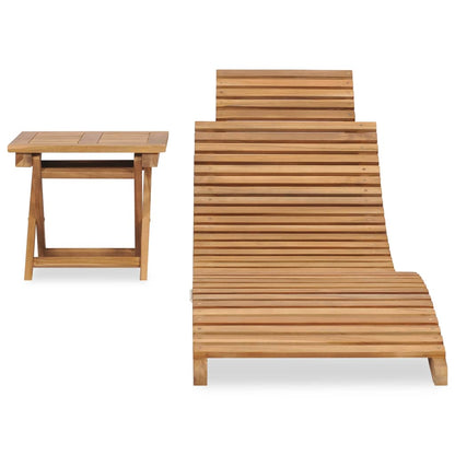 Folding sun lounger with table made of solid teak wood
