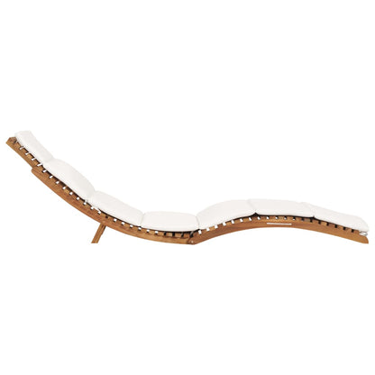 Folding sun lounger with cream-colored cushion in solid teak