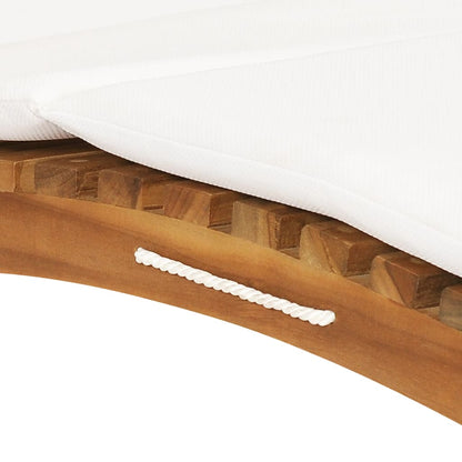 Folding sun lounger with cream-colored cushion in solid teak