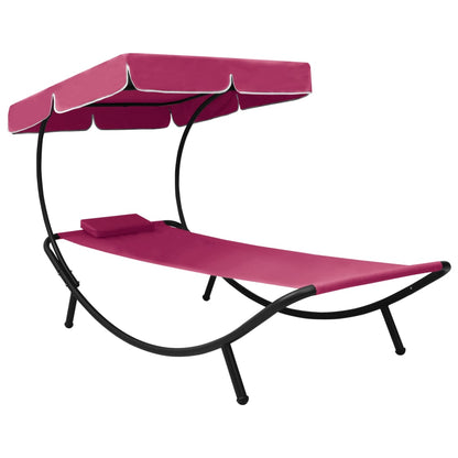Sun lounger with canopy and pink cushion