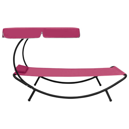 Sun lounger with canopy and pink cushion