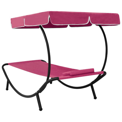 Sun lounger with canopy and pink cushion