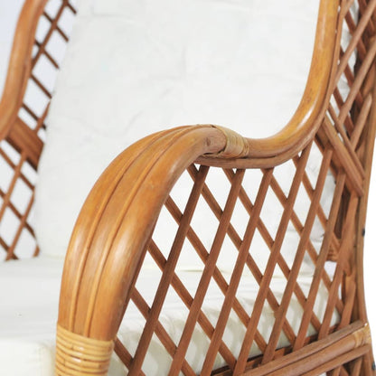 Sofá com almofadão vime natural e linho castanho-claro