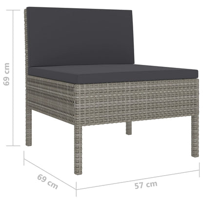 10 pcs conjunto lounge de jardim c/ almofadões vime PE cinzento