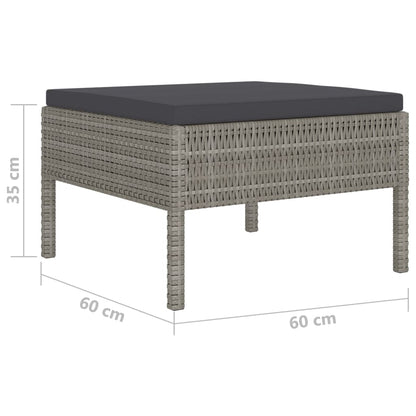 10 pcs conjunto lounge de jardim c/ almofadões vime PE cinzento