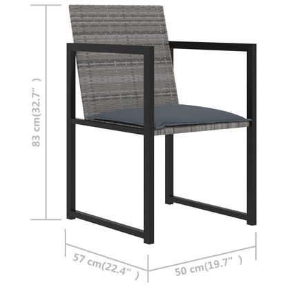 7 pcs conjunto jantar exterior com almofadões vime PE cinzento
