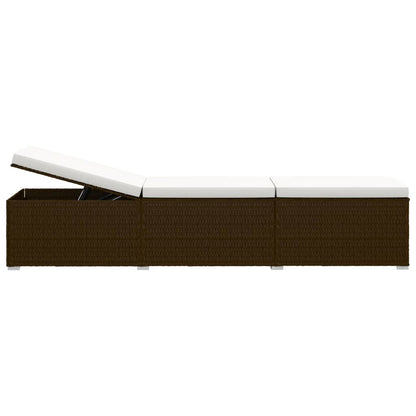 3 pcs garden sun loungers with coffee table in brown poly rattan