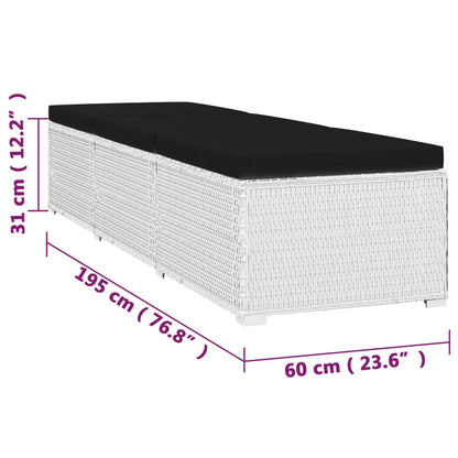 3 pcs garden sun loungers with coffee table in white poly rattan