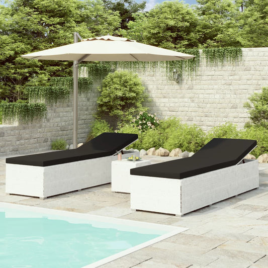 3 pcs garden sun loungers with coffee table in white poly rattan