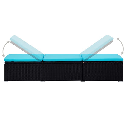 3 pcs garden sun loungers with coffee table poly rattan black