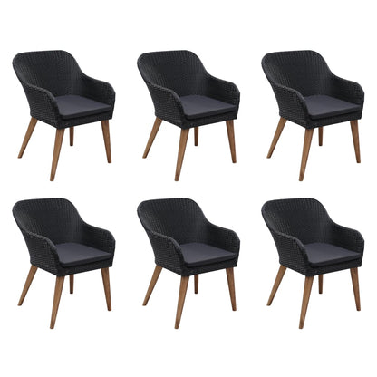 7 pcs conjunto jantar exterior com almofadões vime PE preto