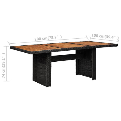 7 pcs conjunto jantar exterior com almofadões vime PE preto