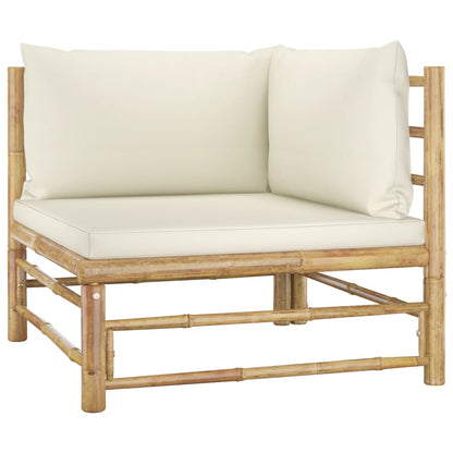 10 pcs conj. lounge jardim em bambu c/ almofadões branco nata