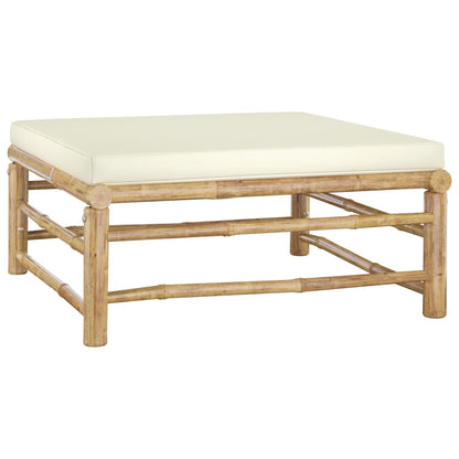 10 pcs conj. lounge jardim em bambu c/ almofadões branco nata
