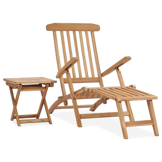 Garden chair with footrest and table in solid teak wood